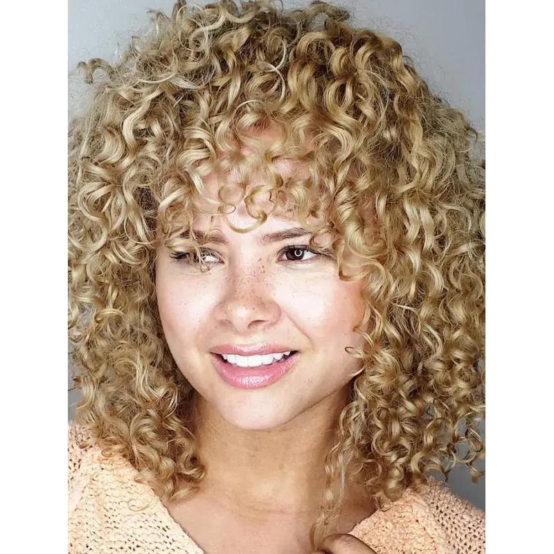 Female Wigs Blonde Curly Synthetic Lace Front Shoulder Length Face-Framing Wigs