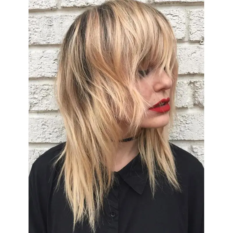 Lace Front Wigs Blonde Synthetic Wigs Shoulder Length Straight With Bangs Women Wigs