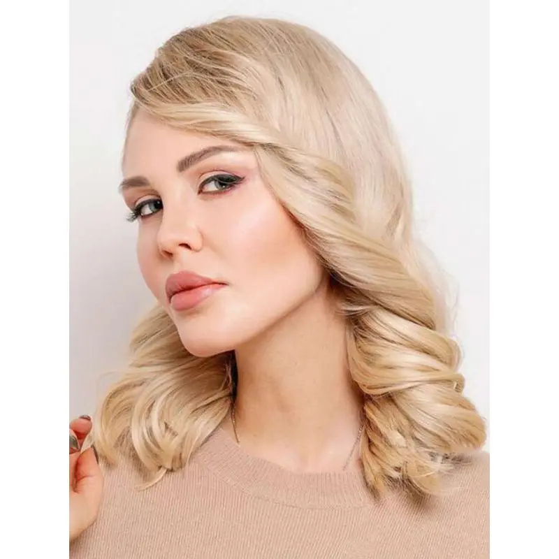 Blonde Curly Wig Synthetic Without Bangs Lace Wigs Shoulder Length Wigs