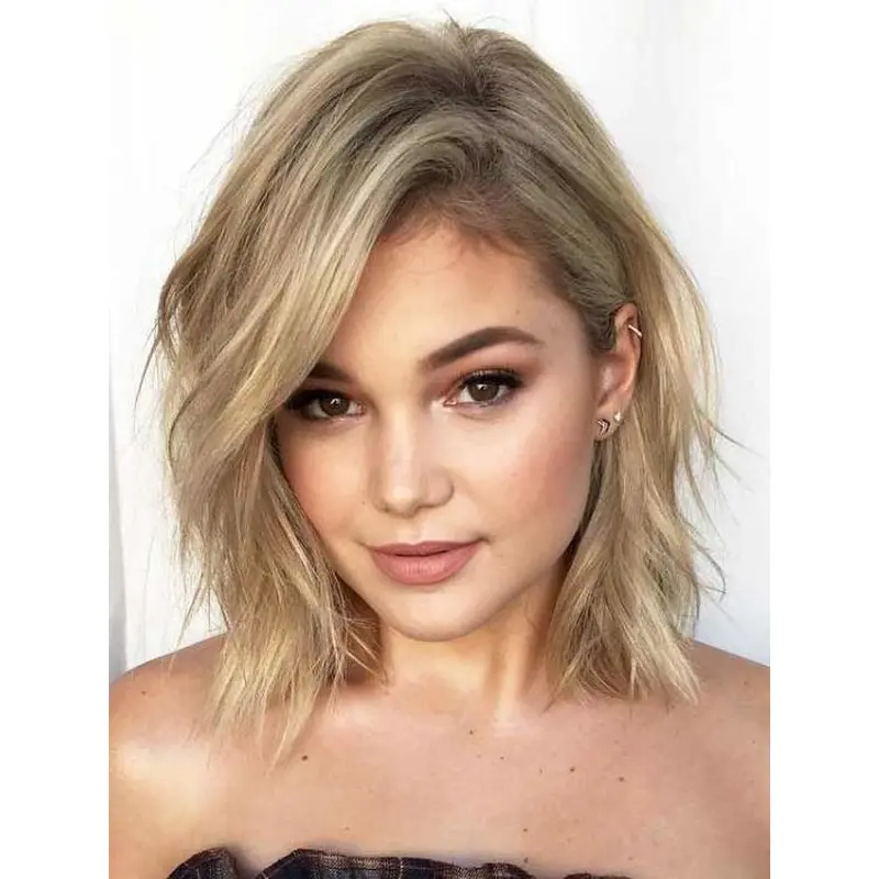 Blonde Wigs Lace Front Beautiful Wigs Wavy Synthetic Shoulder Length Bob Wigs