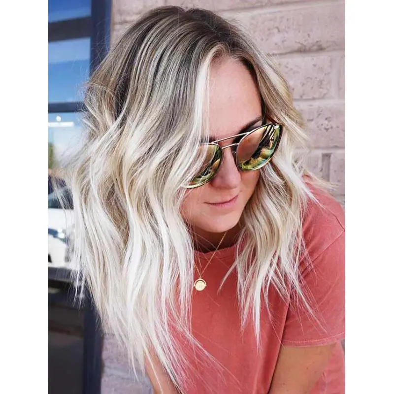 Synthetic Lace Front Wigs Shoulder Length Wavy Wigs Without Bangs Lace Wigs