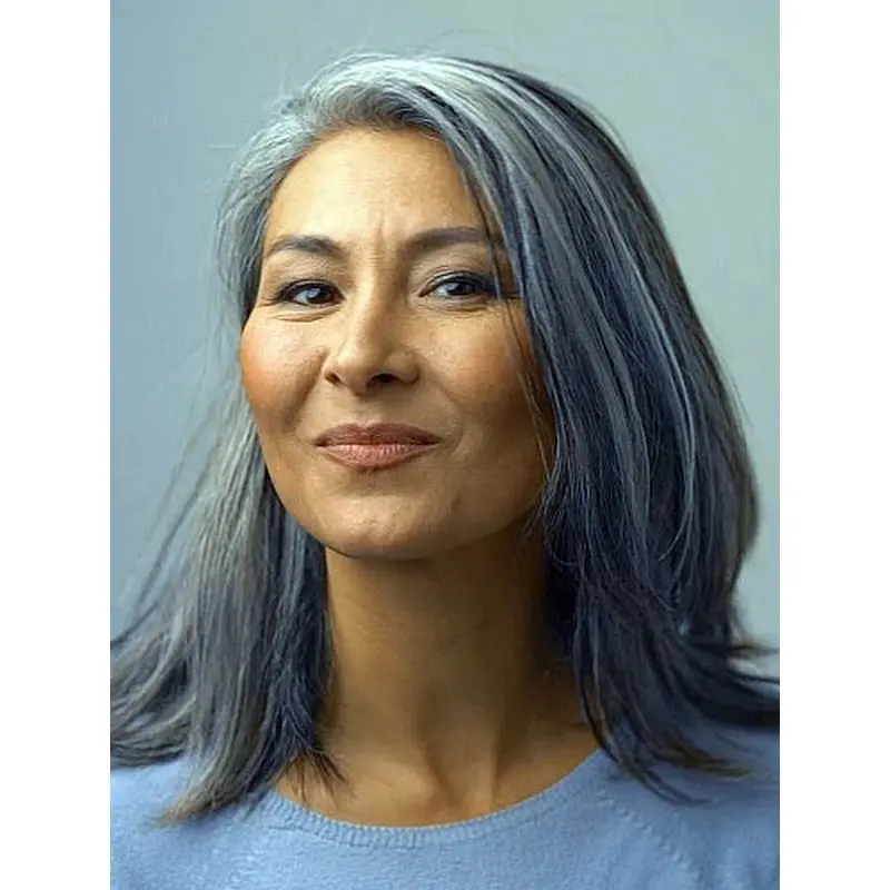 Mid Length Wigs Lace Front Grey Wigs Without Bangs Synthetic Wigs