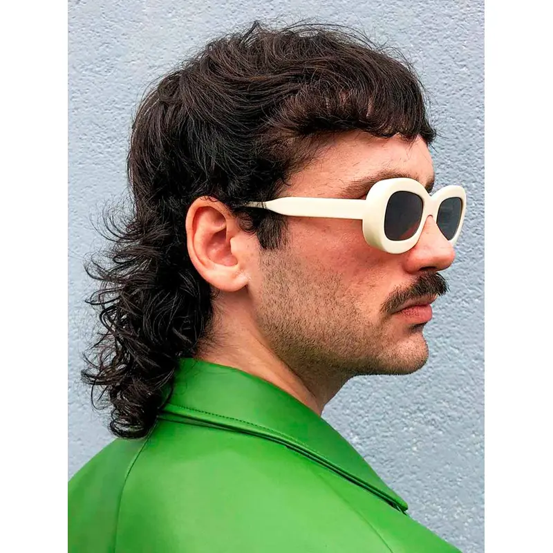 Monofilament Black Curly Remy Human Hair Long Loose Perm Mullet Men Wigs