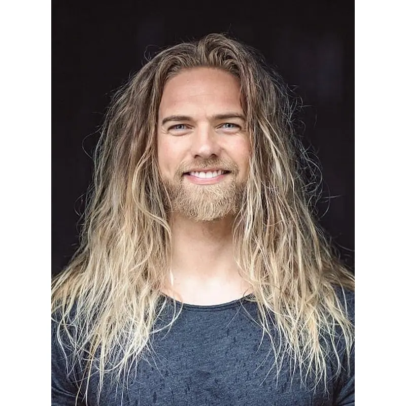 Men'S Wig Real Hair Straight Blonde Layered 16" Wigs