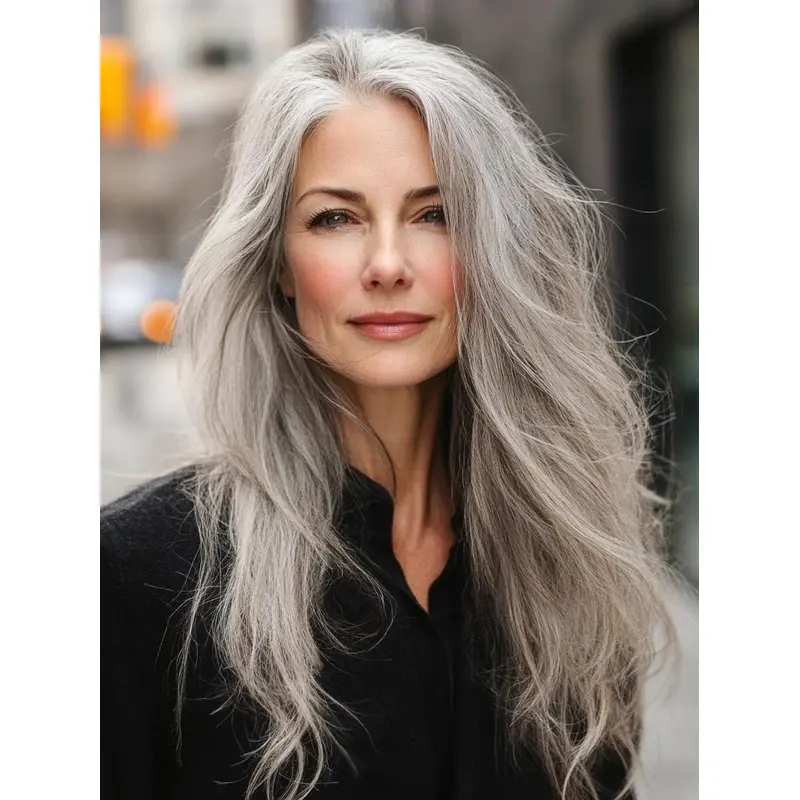 Long Grey Wigs 20" Monofilament Layered Wigs