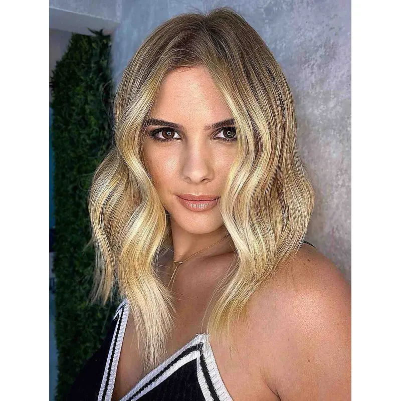 Mid Length Wigs Wavy Without Bangs Wigs Synthetic Lace Front Wigs