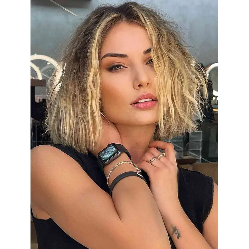 Bob Wigs Wavy Lace Front Wigs Shoulder Length Synthetic Wigs