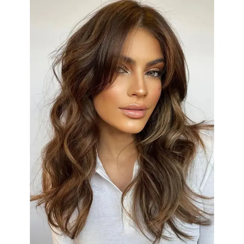 Long Layers Hair Wavy Wig Brown Convenient Synthetic Long Lace Wigs