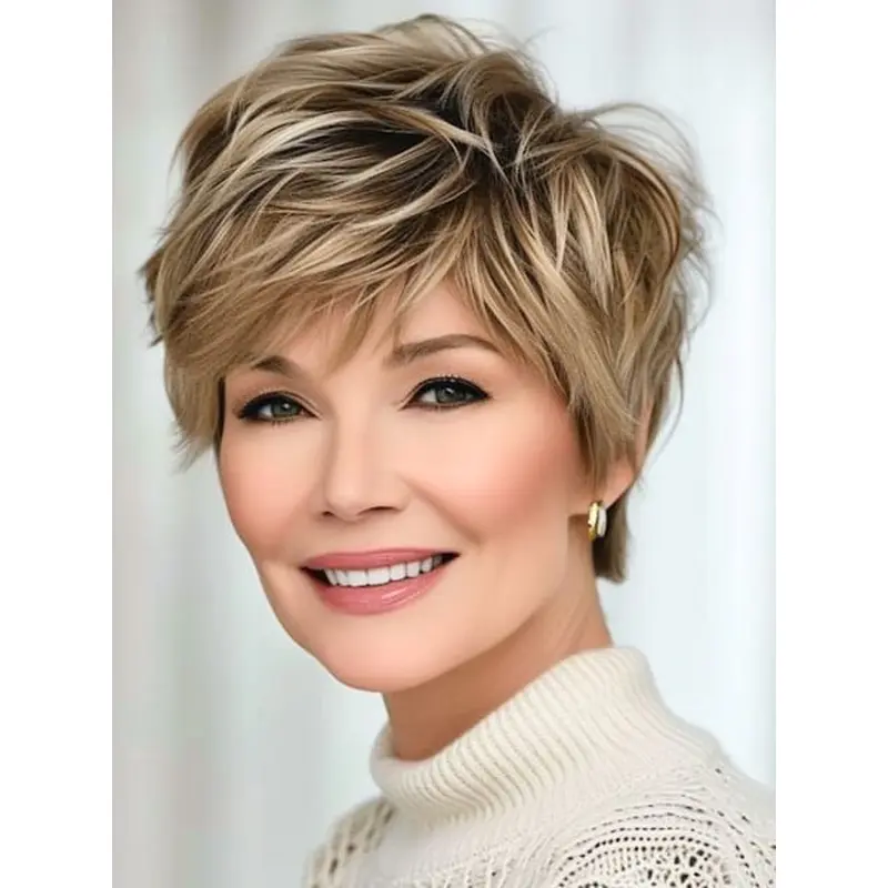 Human Hair Short Cut Wigs Monofilament With Bangs 6" Wigs