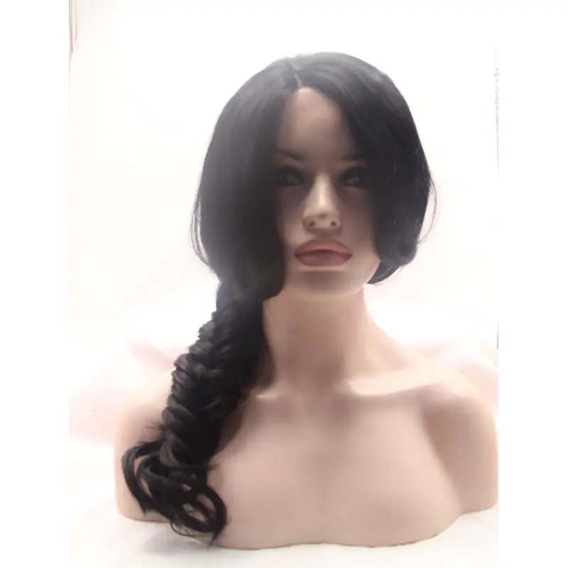 20" Curly Synthetic Black Without Bangs Long Lace Front Wigs