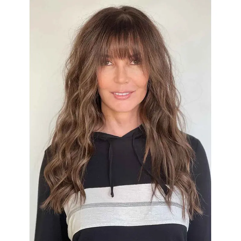 Long Hair Wigs For Women With Bangs Lace Wigs Wavy Synthetic Wigs
