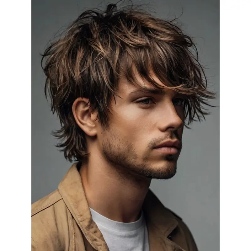Lacefront Wigs For Men With Bangs 6" Straight Synthetic Wigs