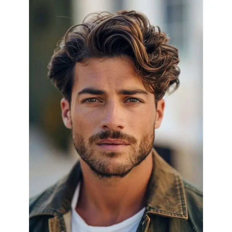Professional Mens Wigs 6" Short Synthetic Monofilament Brown Wigs