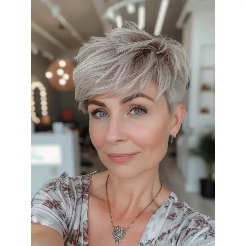 Grey Pixie Wigs Straight Remy Human Hair Monofilament Boycuts 4" Short Wigs
