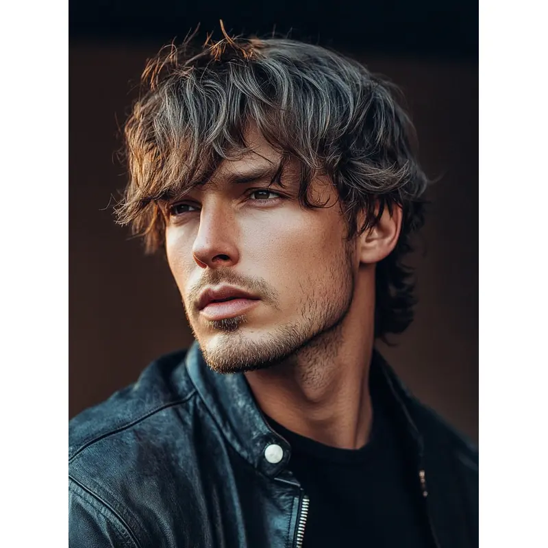 Man Wig With Bangs Brown Monofilament Wavy Wigs