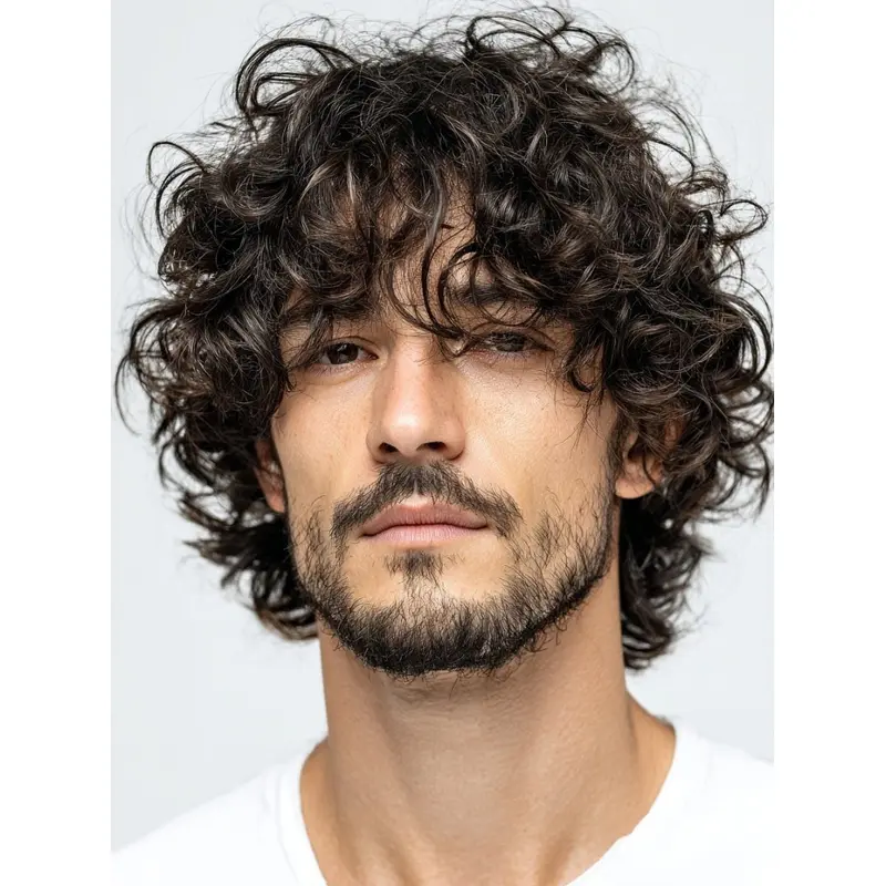 Male Wigs Real Hair Brown Curly Short Monofilament Wigs