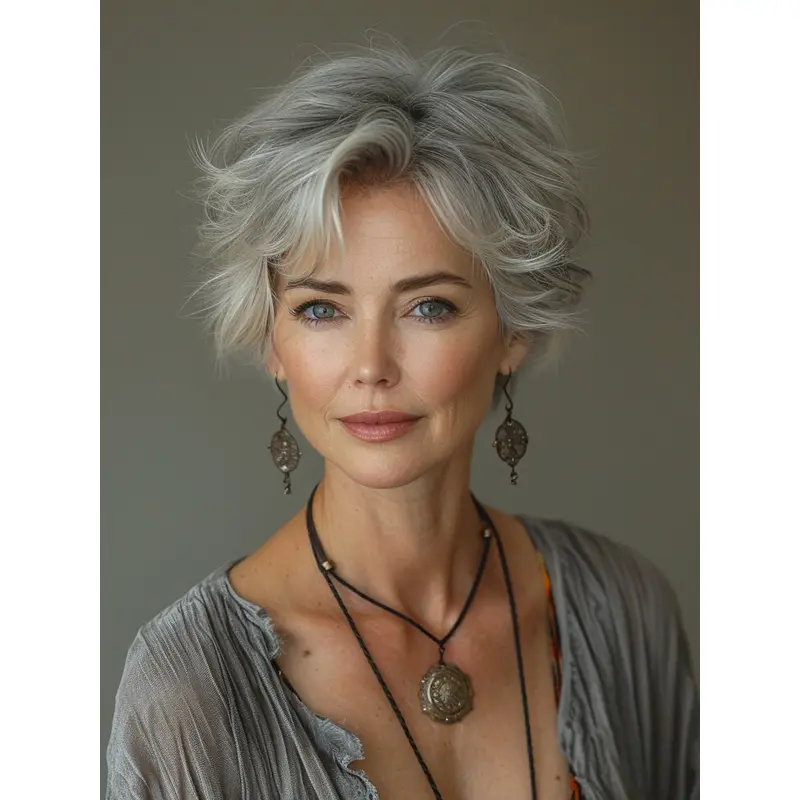 Grey Human Hair Wigs Short Monofilament Wavy Bobs 8" Wigs