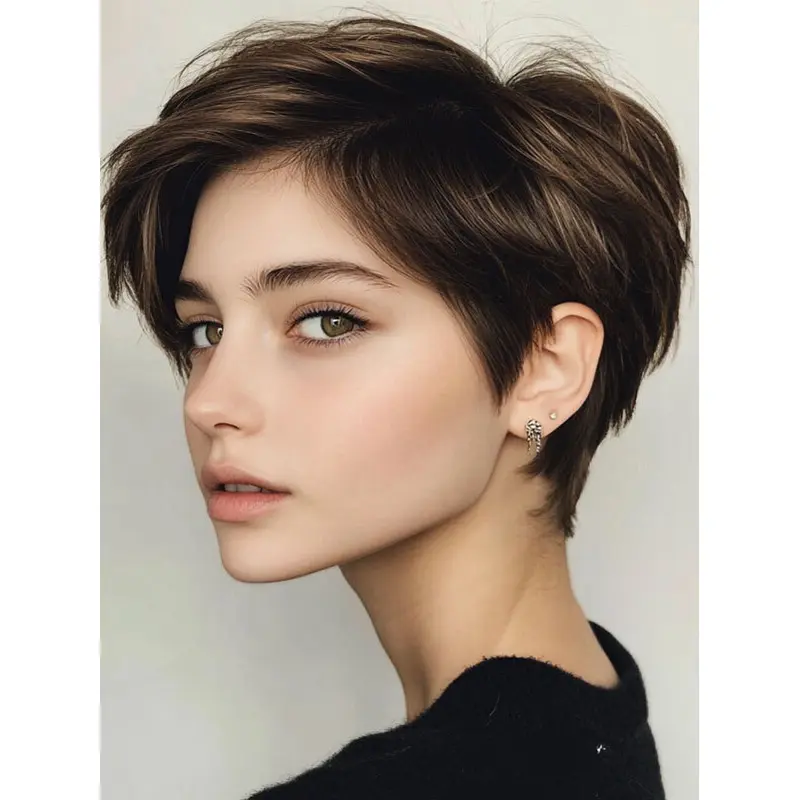 Wigs For Women Short 6" Synthetic Boycuts Lace Front Straight Wigs
