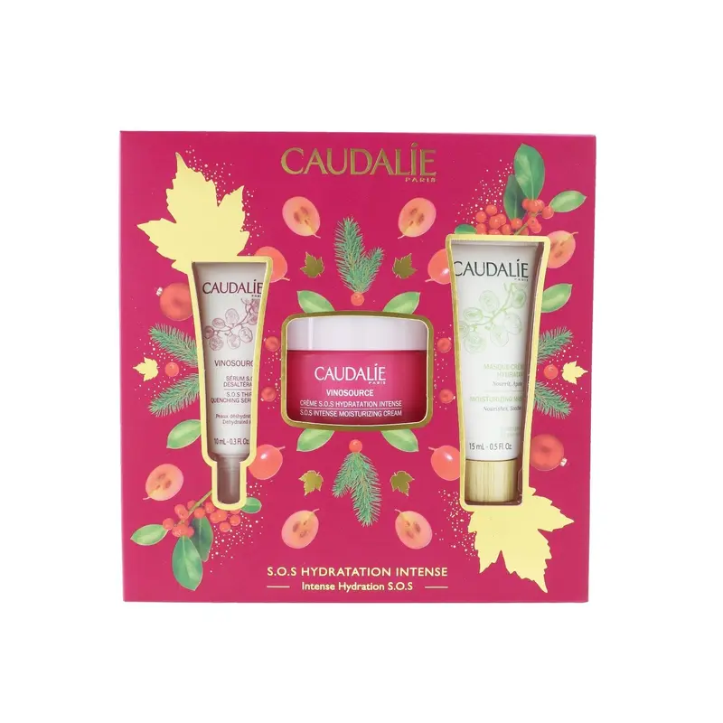Caudalie Vinosource Intense Hydration S.O.S Set: Moisturizing Cream 50ml+ S.O.S Thirst-Quenching Serum 10ml+ Moisturizing Mask 15ml  3pcs
