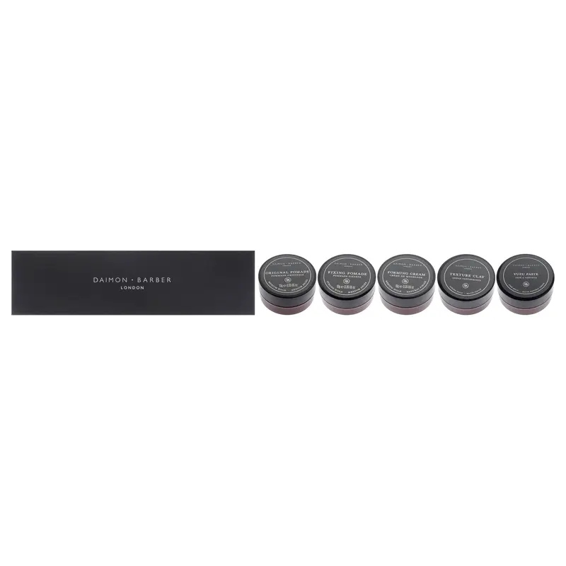 Daimon Barber World Traveller Set by Daimon Barber for Men - 5 Pc 0.35oz Fixing Pomade, 0.35oz Forming Cream, 0.35oz Original Pomade, 0.35oz Remedy Wax, 0.35oz Texture Clay