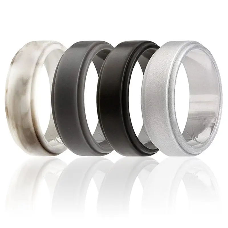 ROQ Silicone Wedding Step Ring Set - Marble by ROQ for Men - 4 x 5 mm Ring