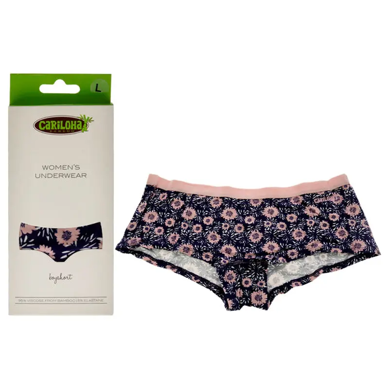 Cariloha Bamboo Boyshort Briefs - Navy Floral by Cariloha for Women - 1 Pc Underwear (L)