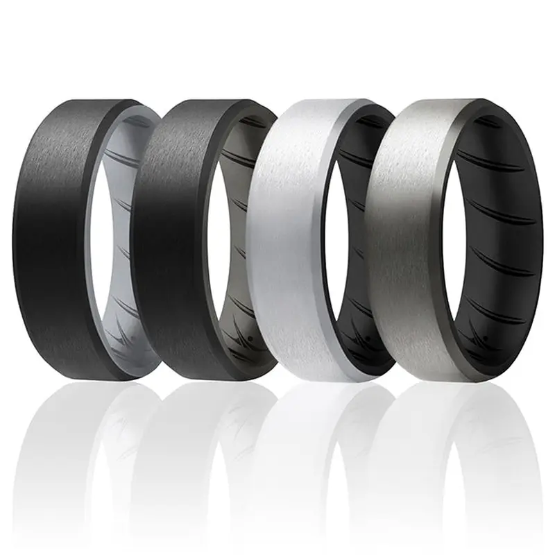 ROQ Silicone Wedding BR 8mm Edge Ring Set - Silver by ROQ for Men - 4 x 7 mm Ring