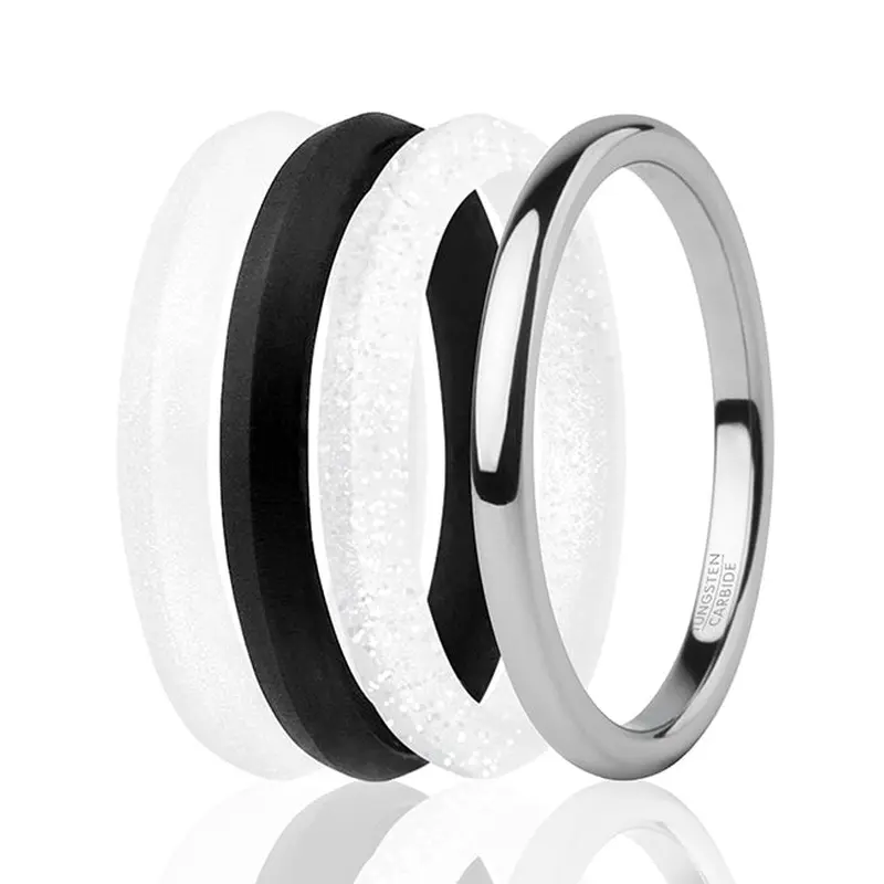 ROQ Silicone Wedding Twin 2mm Ring Set - Black-White by ROQ for Women - 4 x 8 mm Ring