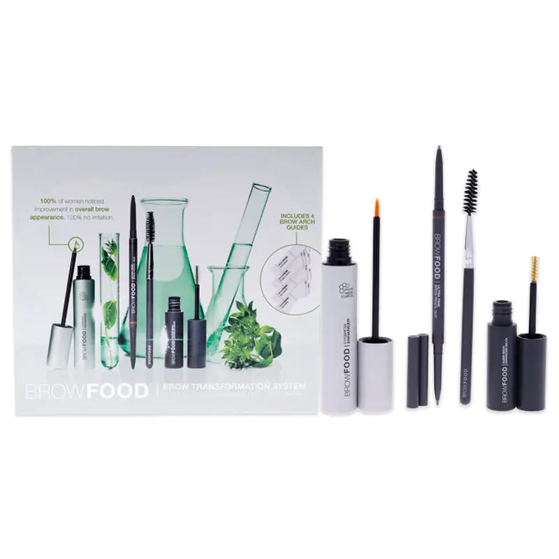 LashFood BrowFood Brow Transformation System by LashFood for Women - 5 Pc Kit 0.17oz Phyto-Medic Eyebrow Enhancer, 0.17oz Ultra Fine Brow Pencil Duo Brunette - Medium-Dark 0.13oz Clear Enhancing GelFix, Eco Brow Brush, 4 Brow Arch Guides