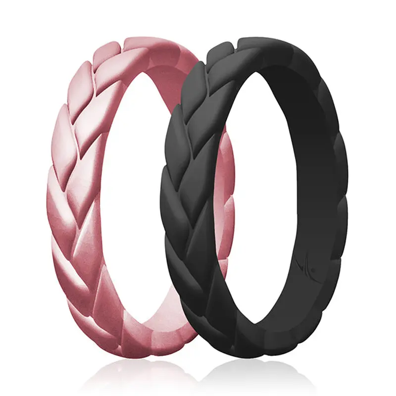 ROQ Silicone Wedding Leaves Ring Set - Metal-Pink by ROQ for Women - 2 x 9 mm Ring