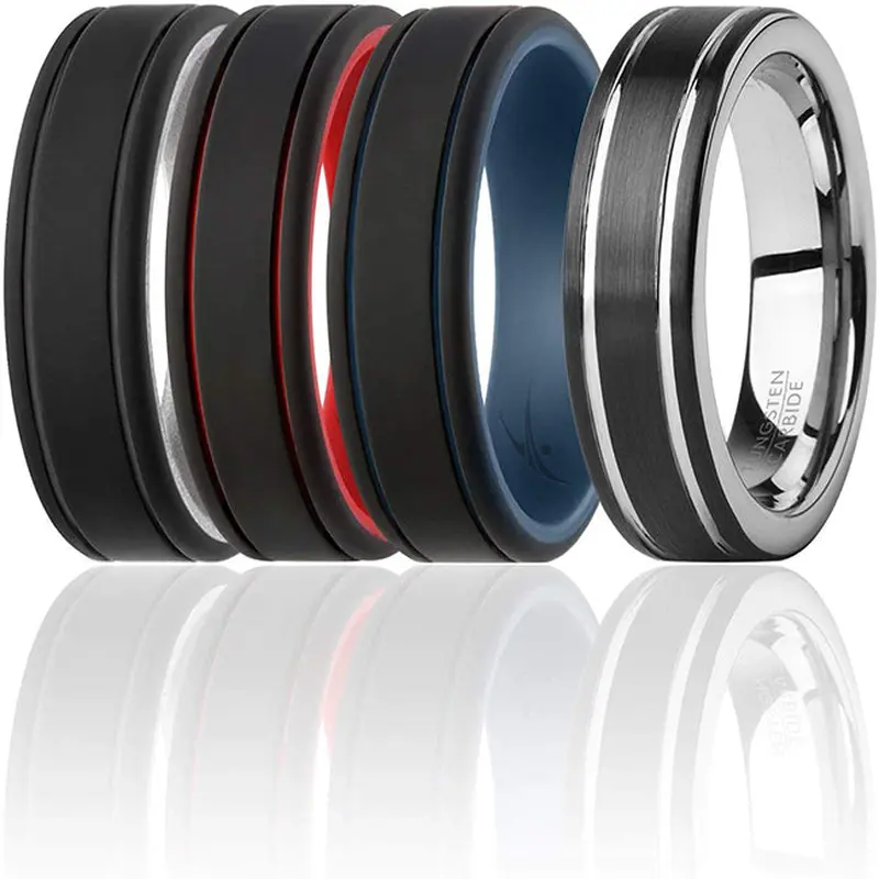 ROQ Silicone Wedding Twin 2Layer Ring Set - MultiColor by ROQ for Men - 4 x 7 mm Ring