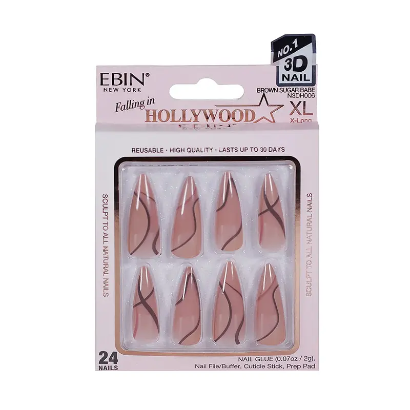 EBIN Press-On Nails Falling in Hollywood - Brown Sugar Babe #NN3DH006 X-Long