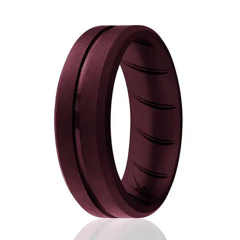 ROQ Silicone Wedding BR Middle Line Ring - Basic-Bordo by ROQ for Men - 14 mm Ring