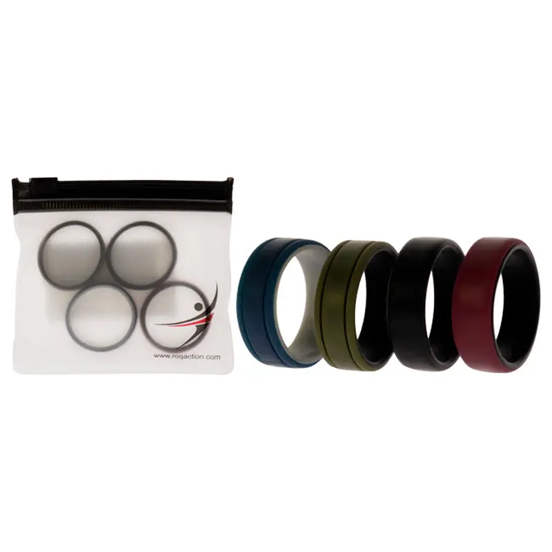 ROQ Silicone Wedding 2Layer Lines Ring Set - Bordo by ROQ for Men - 4 x 14 mm Ring