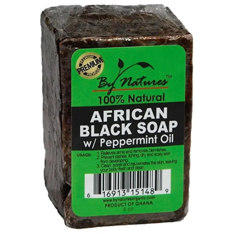 By Natures 100% Natural African Black Soap With Peppermint Oil