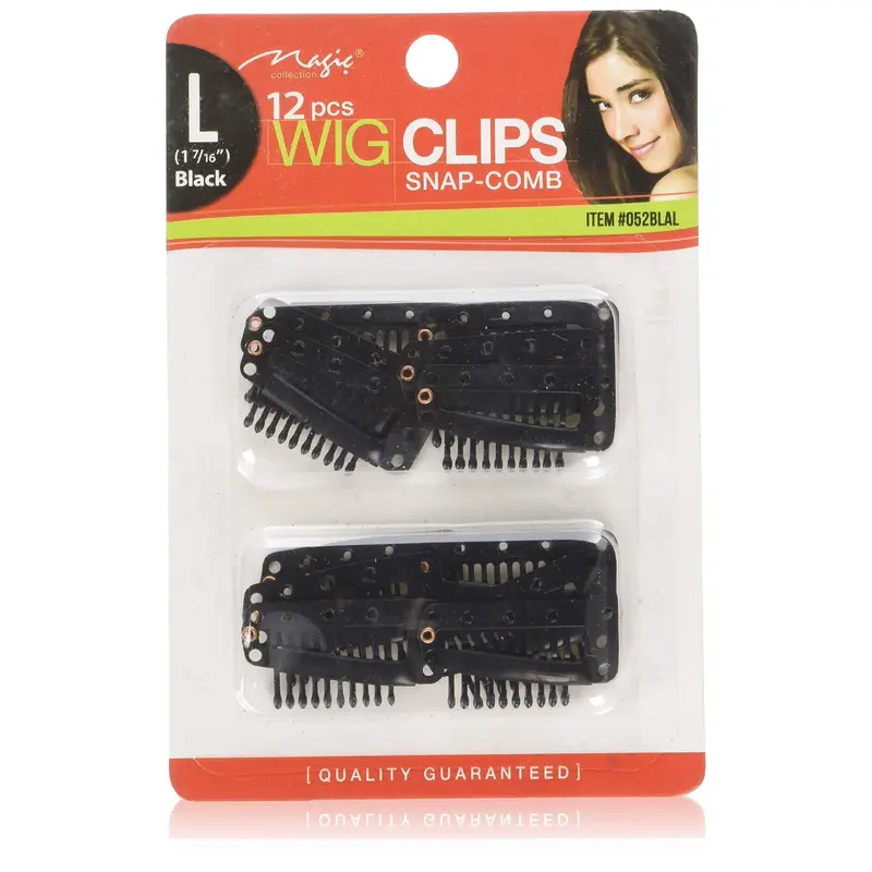 Magic Collection 12pcs Snap Comb Wig Clips - Large Black #052BLAL