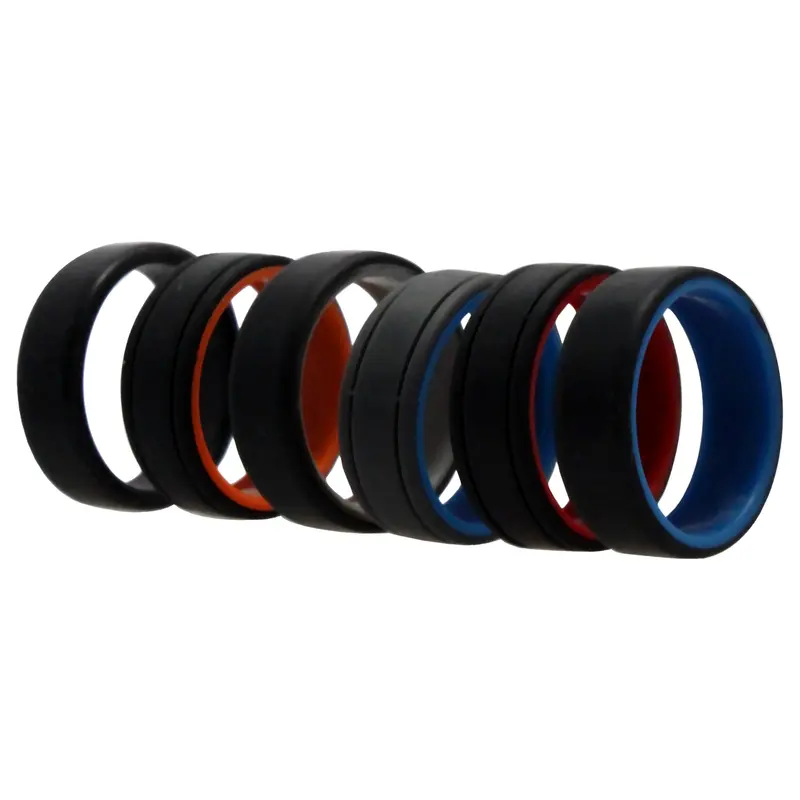 ROQ Silicone Wedding 2Layer Lines Ring Set - MultiColor by ROQ for Men - 6 x 14 mm Ring