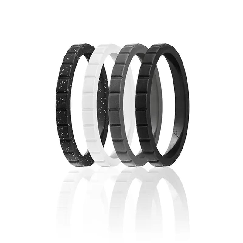 ROQ Silicone Wedding Stackble Lines Ring Set - Black-White by ROQ for Women - 4 x 10 mm Ring