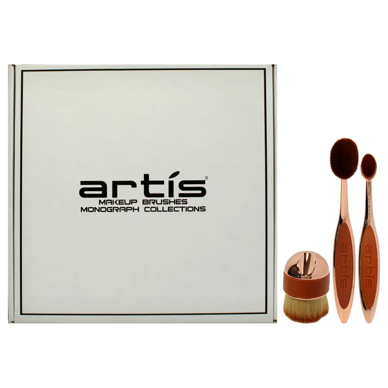 Artis Elite 3 Brush Set - Rose Gold by Artis for Women - 3 Pc Elite Oval Brush 6 - Rose Gold, Elite Oval Brush 4 - Rose Gold , Palm Brush Mini - Rose Gold, Travel Case Large - Black
