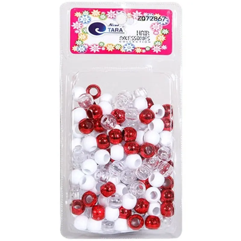 Tara Large Hair Beads - Red, White & Clear Jumbo Pack #72867