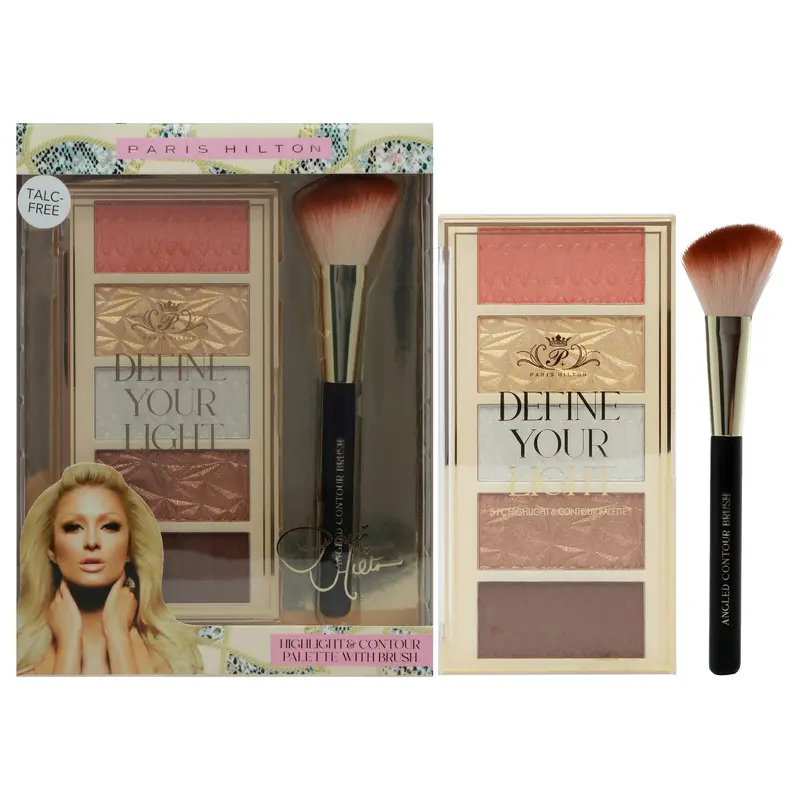 Paris Hilton Cosmetics Define Your Light Set by Paris Hilton Cosmetics for Women - 6 Pc 2 x 0.17oz Highlighter, 0.17oz Bronzer, 0.17oz Contour, 0.17oz Blush, Angled Contour Brush