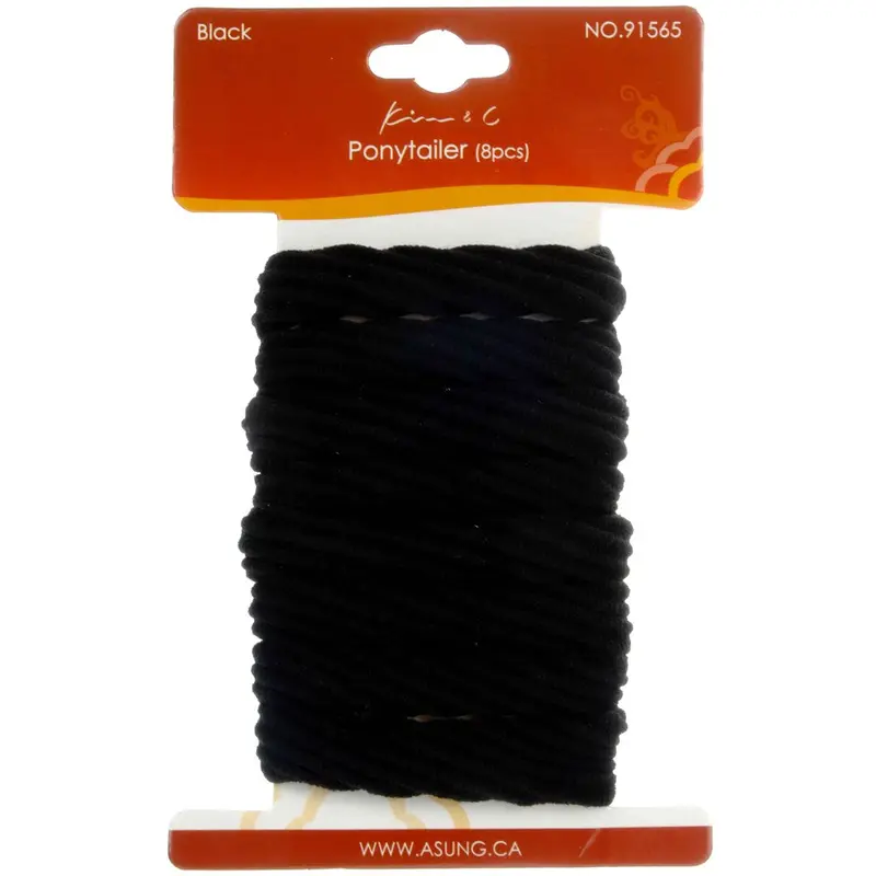 8pcs Patterned Ponytail Holders - Black