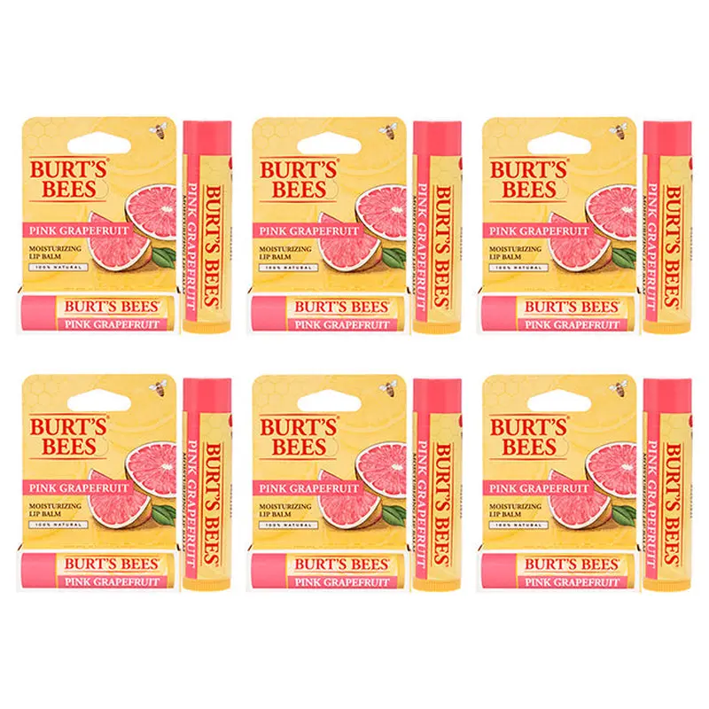 Burts Bees Pink Grapefruit Moisturizing Lip Balm Blister by Burts Bees for Unisex - 0.15 oz Lip Balm - Pack of 6