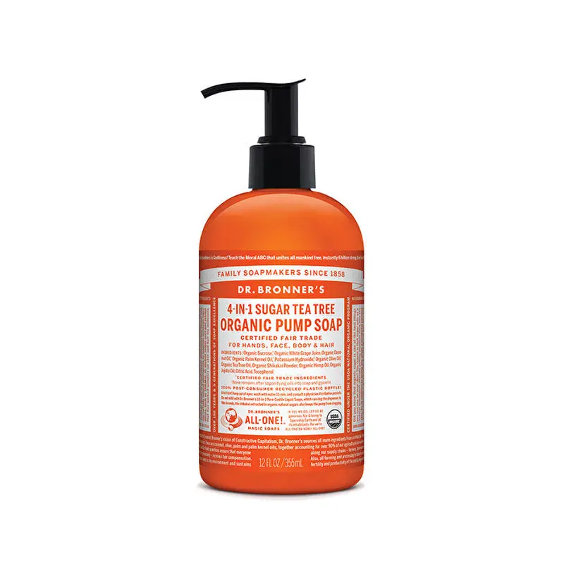 Dr. Bronner's Organic Pump Soap (Sugar 4-in-1) Tea Tree 355ml