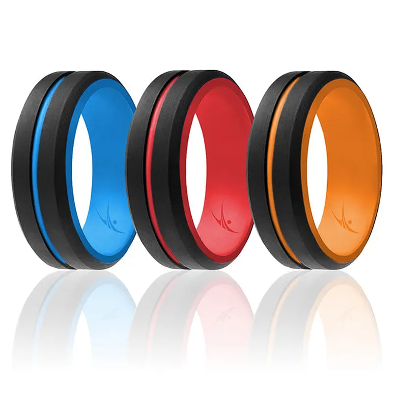 ROQ Silicone Wedding 2Layer Middle Line Ring Set - Black by ROQ for Men - 3 x 13 mm Ring