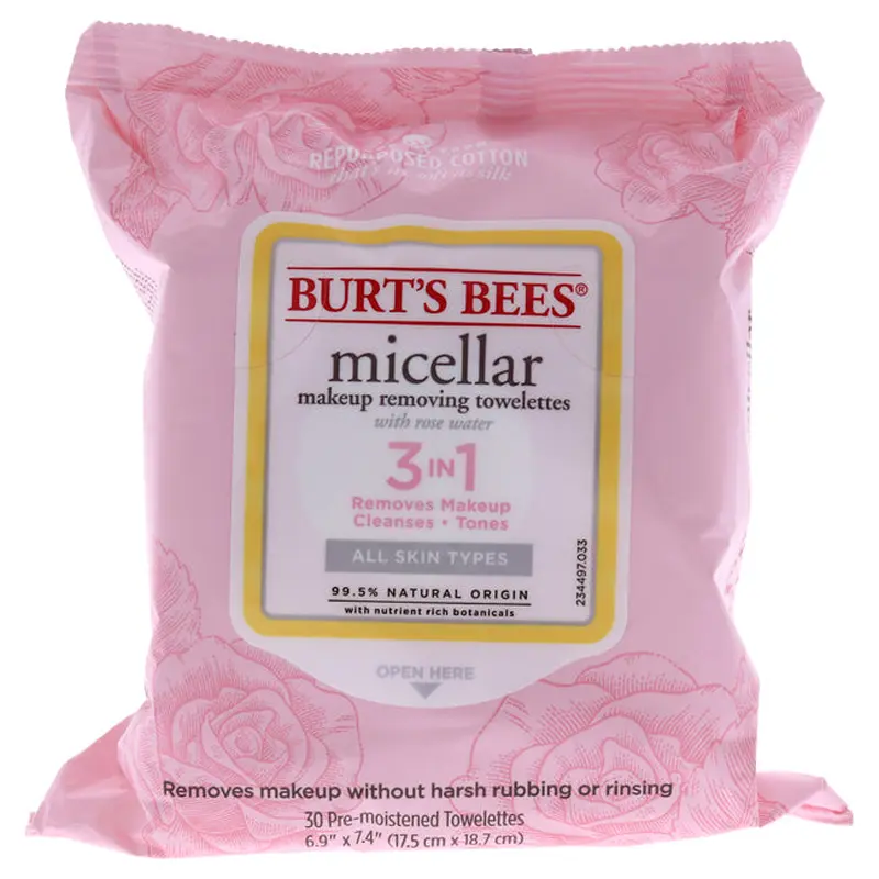 Burts Bees Micellar Makeup Removing Towelettes - Rose Water by Burts Bees for Women - 30 Count Towelettes