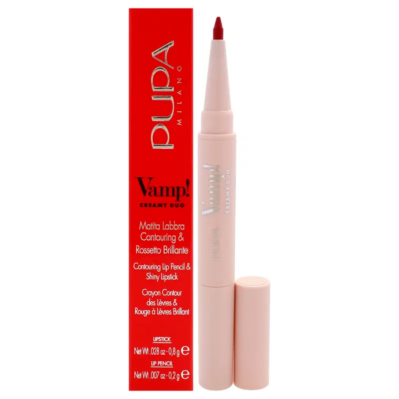 Pupa Milano Vamp! Creamy Duo Contouring Lip Pencil and Shiny Lipstick - 011 Orange Red by Pupa Milano for Women -0.035 oz Makeup