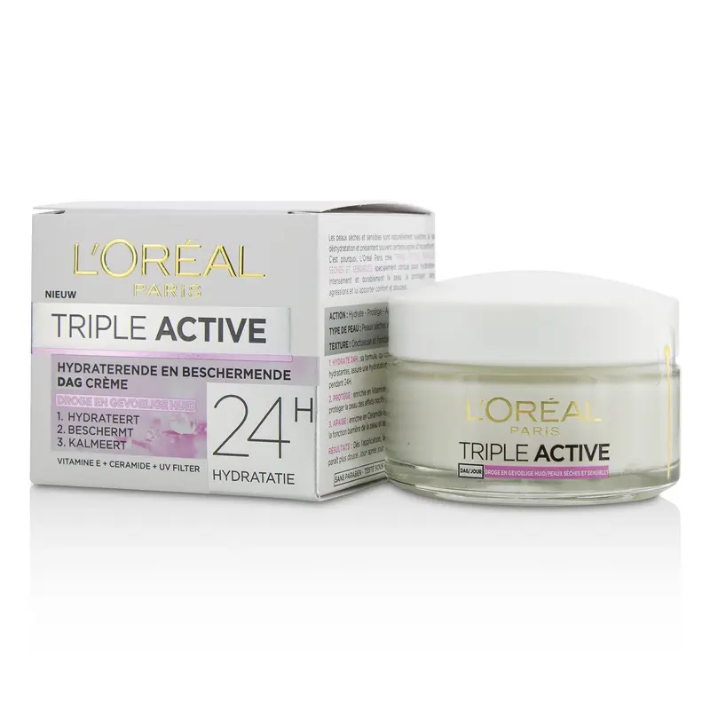 L'Oreal Triple Active Multi-Protective Day Cream 24H Hydration - For Dry/ Sensitive Skin  50ml/1.7oz
