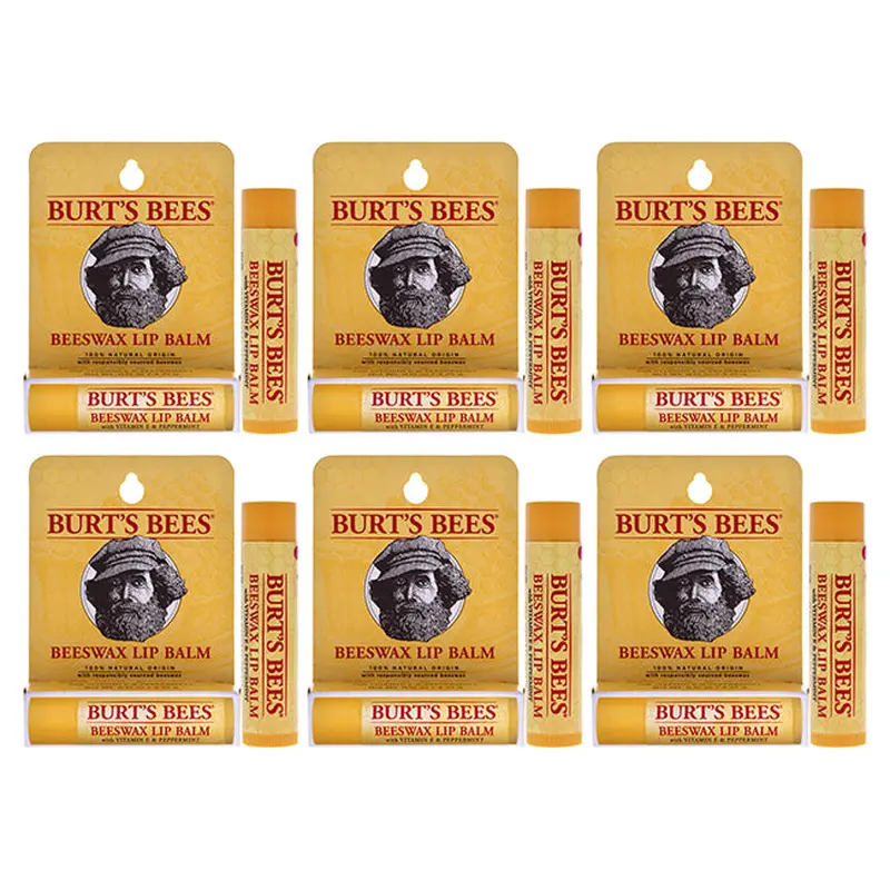 Burts Bees Beeswax Lip Balm With Vitamin E Peppermint by Burts Bees for Unisex - 0.15 oz Lip Balm - Pack of 6