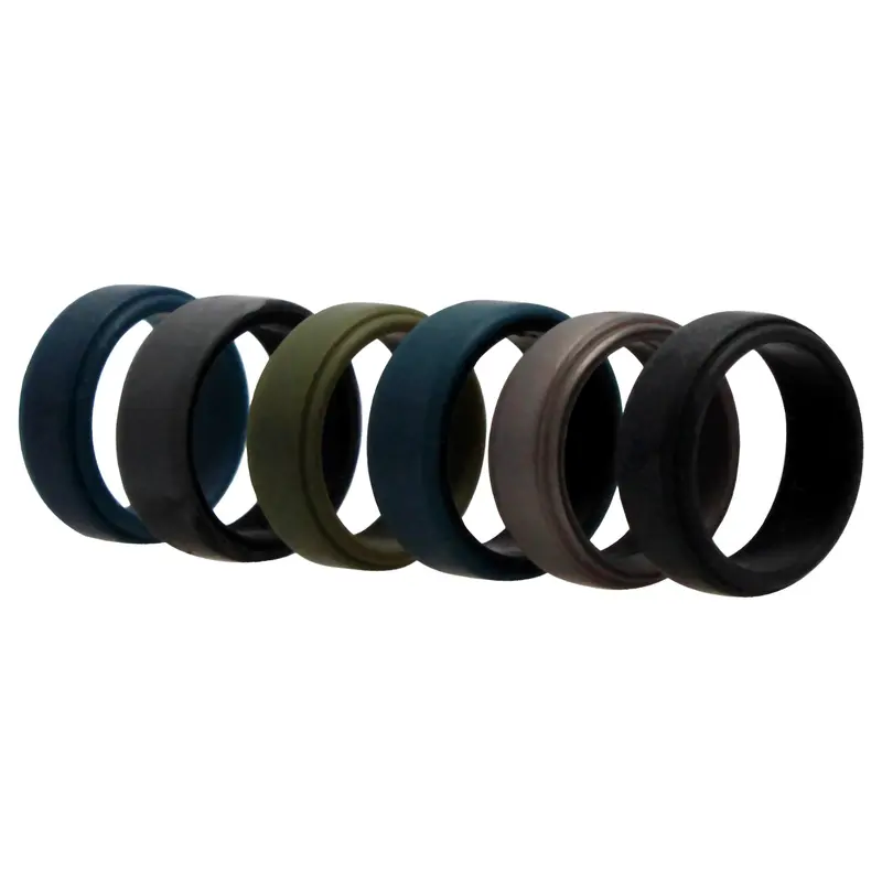 ROQ Silicone Wedding 2Layer Beveled 8mm Ring Set - Black-Camo by ROQ for Men - 6 x 8 mm Ring